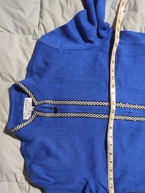 St. John Collection Royal Blue Zip-Up Sweater with Black & White Contrast Trim